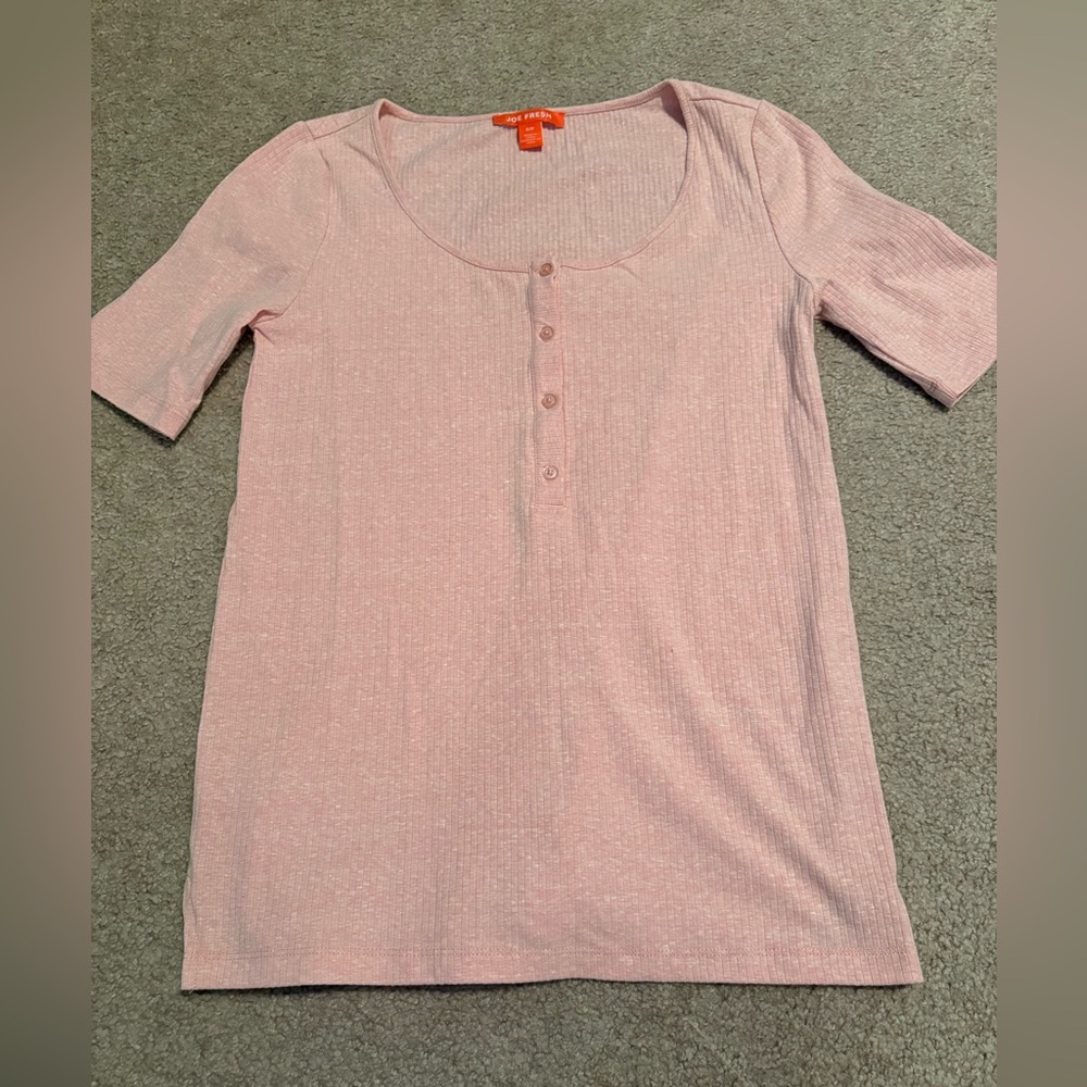 Joe Fresh Ribbed Pink Top 2 of 2
